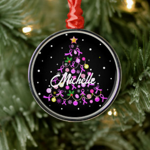 Mooie roze lint kerstboom metalen ornament