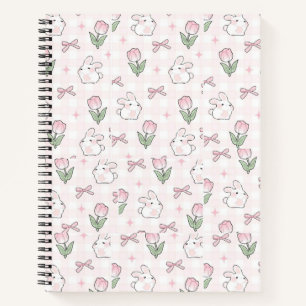 Mooie roze lint konijn en tulp Notitieboek