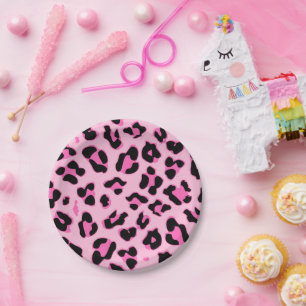 Mooie roze luipaardhuid print feest papieren bord