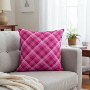 Mooie roze magenta geruite kussenhoes kussen