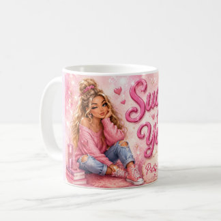 Mooie Roze Meisjesachtige Meisje Trendy Verliefd O Koffiemok