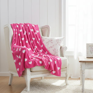 Mooie Roze Met Witte Hartjes Fleece Deken