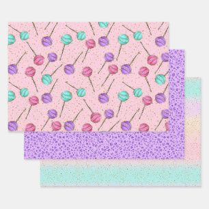 Mooie Roze Mint Paarse Lolly's Kleine Meisjes Inpakpapier Vel