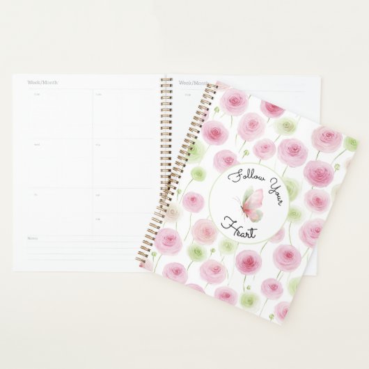 Mooie Roze Mint Ranunculus Citaat Planner (Display)