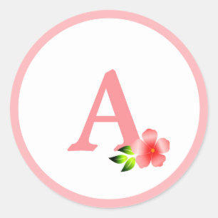 Mooie roze monogram en bloem ronde sticker