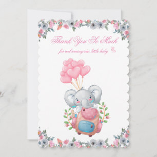 Mooie Roze Olifant Baby Shower Bedankkaart Kaart