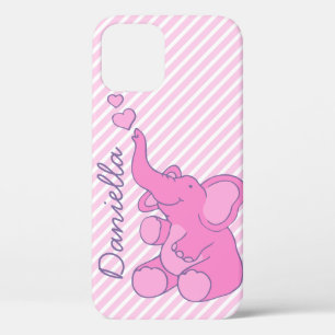 Mooie roze olifant grafische candy streep iPhone 12 pro hoesje