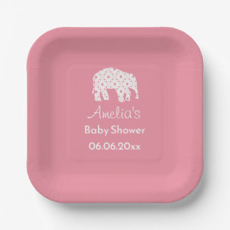 Mooie Roze Olifant Persoonlijke Baby Shower  Papieren Bordje
