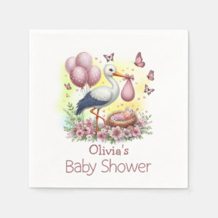 Mooie Roze Ooievaar Meisje Baby Shower Servetten