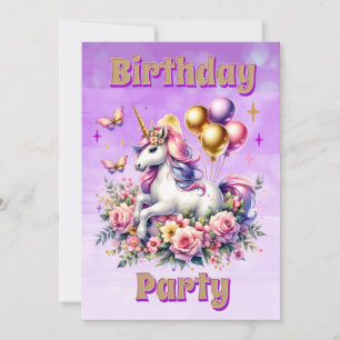 Mooie Roze, Paarse en Gouden Eenhoorn Verjaardag Kaart