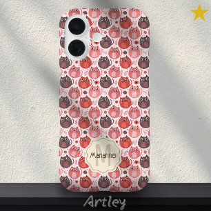 Mooie Roze Paarse Kat Stippen Naam Monogram iPhone 16 Hoesje
