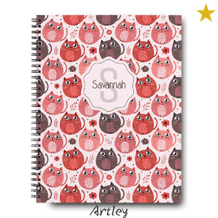 Mooie Roze Paarse Kat Stippen Naam Monogram Notitieboek
