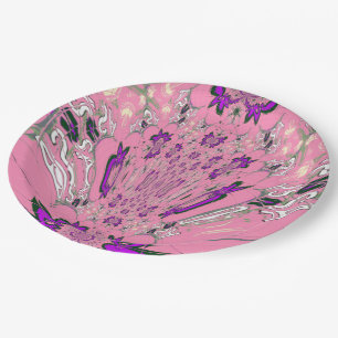 Mooie Roze Paarse Monogram Papieren Borden Baby Bordje