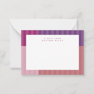Mooie roze paarse strepen leuke gepersonaliseerde notitiekaartje