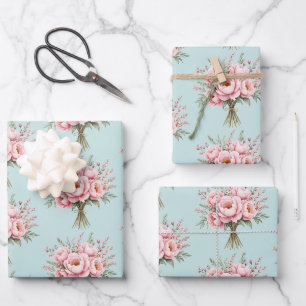 Mooie Roze Pioen Bloem Boeket Patroon Inpakpapier Vel
