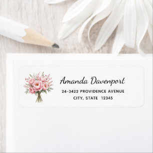 Mooie Roze Pioen Bloemen Boeket Adres Etiket
