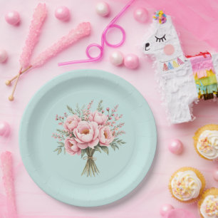 Mooie Roze Pioen Bloemen Boeket Papieren Bordje