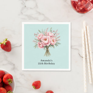 Mooie Roze Pioen Bloemen Boeket Verjaardag Servet