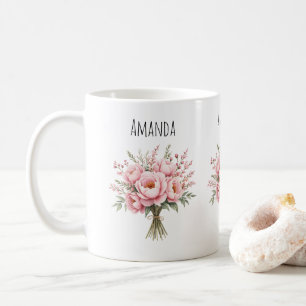 Mooie Roze Pioen Bloemenboeket Koffiemok