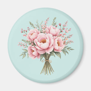 Mooie Roze Pioen Bloemenboeket Magneet