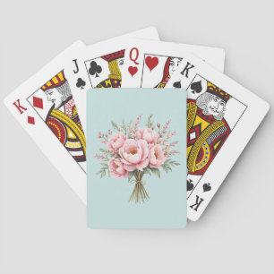 Mooie Roze Pioen Bloemenboeket Pokerkaarten