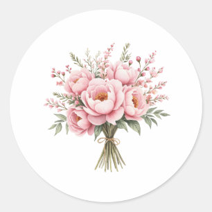 Mooie Roze Pioen Bloemenboeket Ronde Sticker