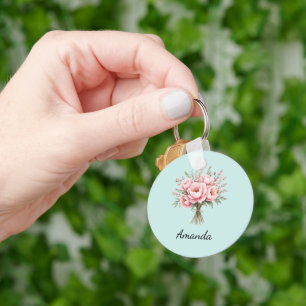 Mooie Roze Pioen Bloemenboeket Sleutelhanger