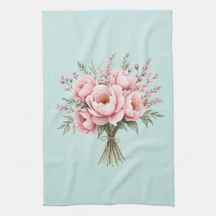 Mooie Roze Pioen Bloemenboeket Theedoek