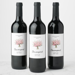 Mooie Roze Pioen Bloemenboeket - Wijn Maken Etiket