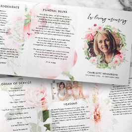 Mooie Roze Pioenrozen 6 pagina's Trifold rouwprogr Drieluik Programma