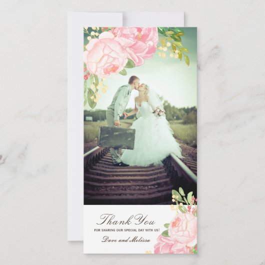 Mooie Roze Pioenrozen Dank U Foto Kaart (10x20cm) (Voorkant)