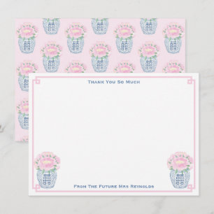 Mooie Roze Pioenrozen Porseleinen Bruidsschatjar B Bedankkaart