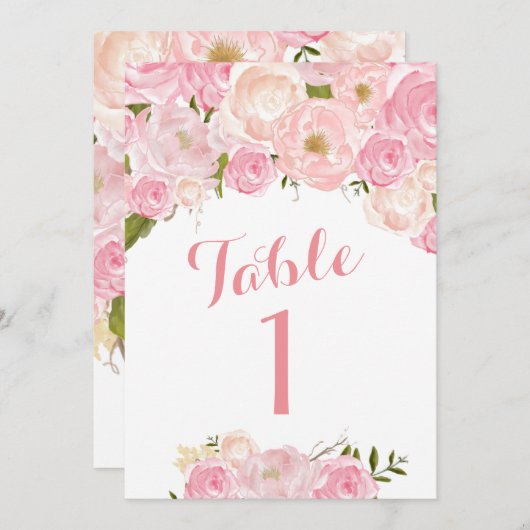 Mooie roze platte tabelnummers kaart (Voorkant / Achterkant)