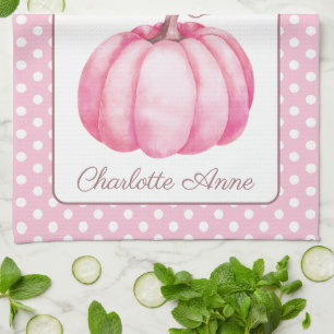 Mooie Roze Pompoen op Stippen Persoonlijk Theedoek