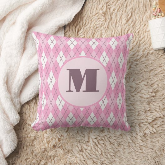 Mooie roze preppy argyle aangepaste monogram kussen (Deken)