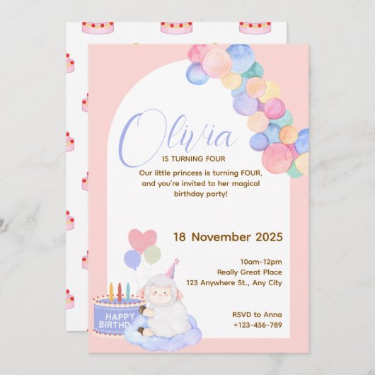 Mooie Roze Prinses Verjaardagskaart voor Baby Meis Kaart (Voorkant / Achterkant)