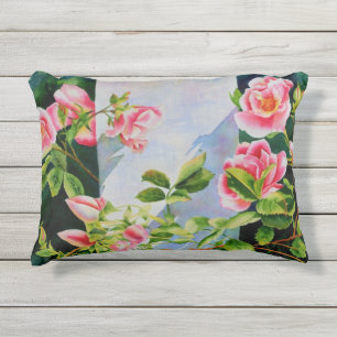 Mooie roze rood witte rozen waterverf bloemenmolen buitenkussen