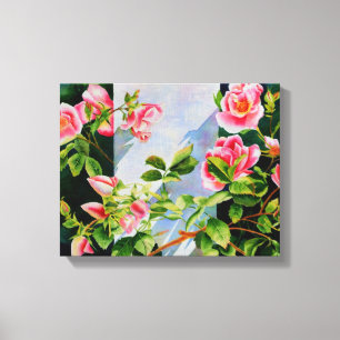Mooie roze rood witte rozen waterverf bloemenmolen canvas afdruk