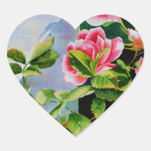 Mooie roze rood witte rozen waterverf bloemenmolen hart sticker