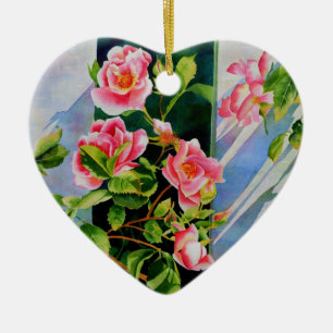 Mooie roze rood witte rozen waterverf bloemenmolen keramisch ornament