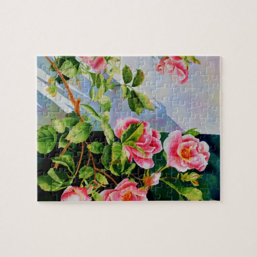 Mooie roze rood witte rozen waterverf bloemenmolen legpuzzel (Horizontaal)