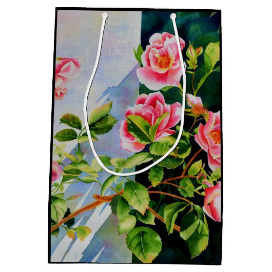 Mooie roze rood witte rozen waterverf bloemenmolen medium cadeauzakje (Achterkant)