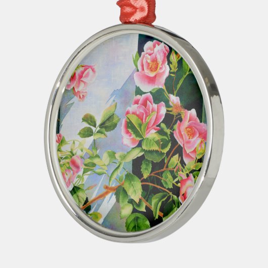 Mooie roze rood witte rozen waterverf bloemenmolen metalen ornament (Links)