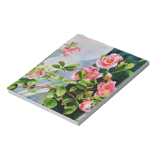 Mooie roze rood witte rozen waterverf bloemenmolen notitieblok (Gedraaid)