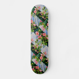 Mooie roze rood witte rozen waterverf bloemenmolen skateboard