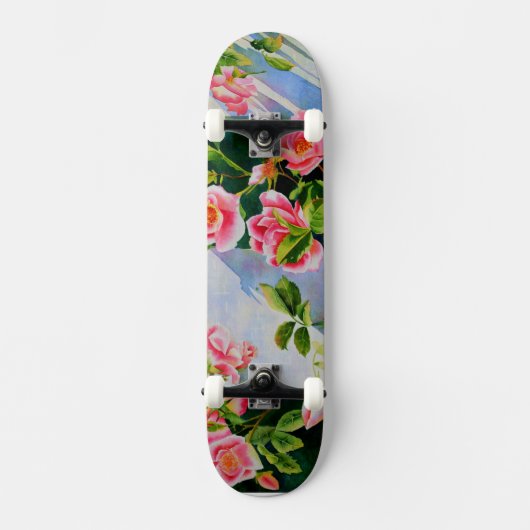Mooie roze rood witte rozen waterverf bloemenmolen skateboard (Voorkant)