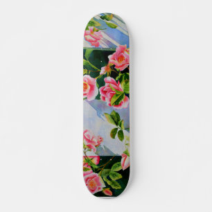 Mooie roze rood witte rozen waterverf bloemenmolen skateboard