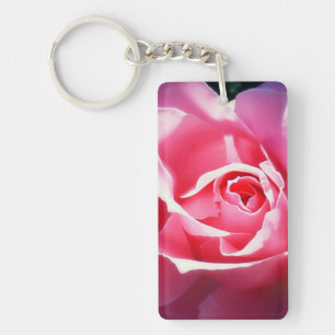 Mooie Roze Roos Acryl Sleutelhanger
