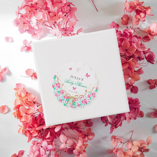Mooie Roze Roos Bloem Gouden Lint Baby Shower Bedankjes Labels
