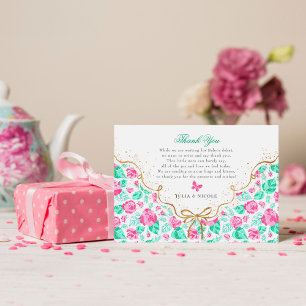 Mooie Roze Roos Bloem Gouden Lint Baby Shower Bedankkaart